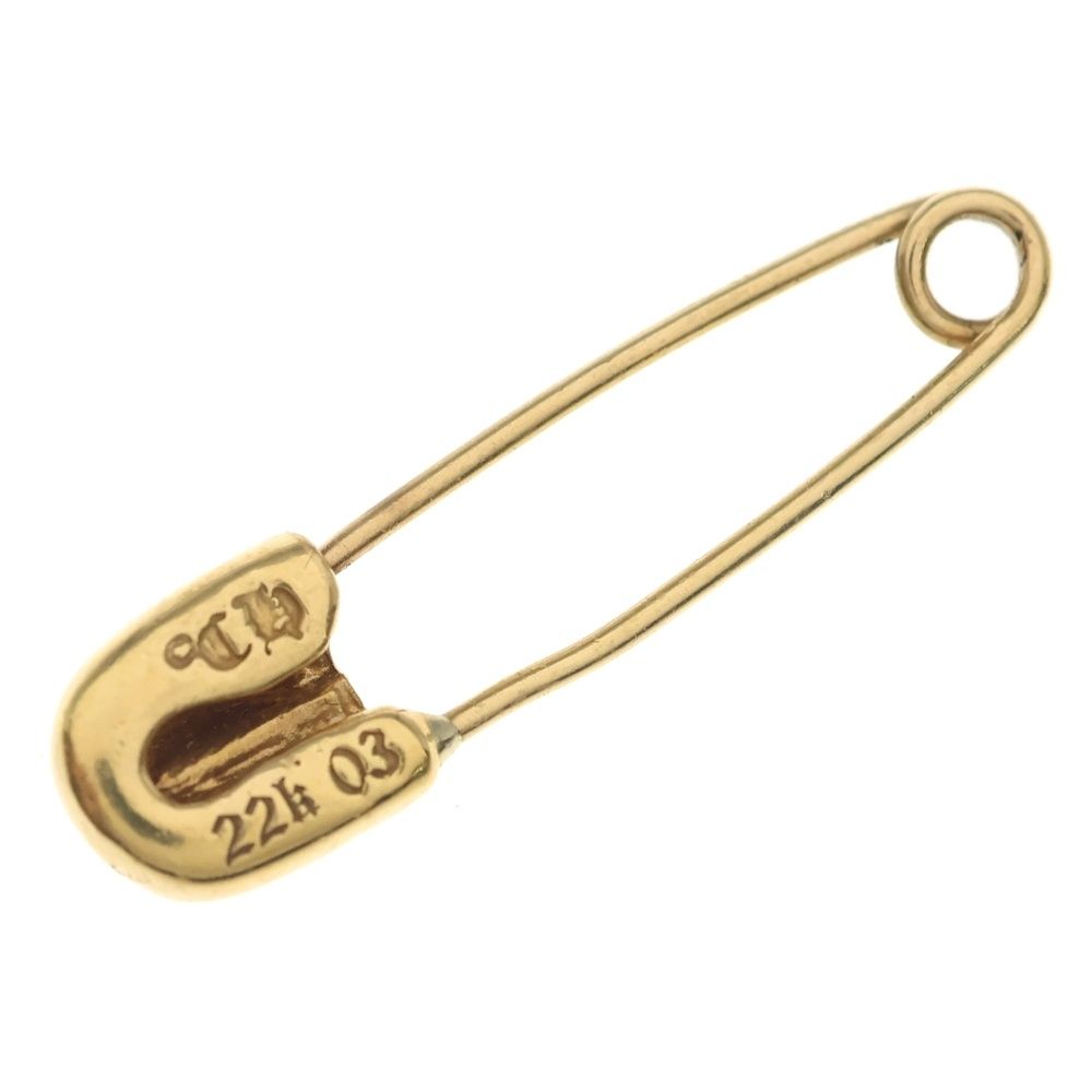 Chrome Hearts 22k Safety Pin S 22k Small Pin 1 Diamond Gold Necklace Top — view 2