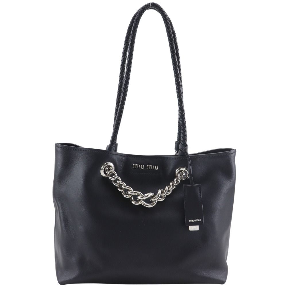 Miu Miu Chain Tote Calf Black