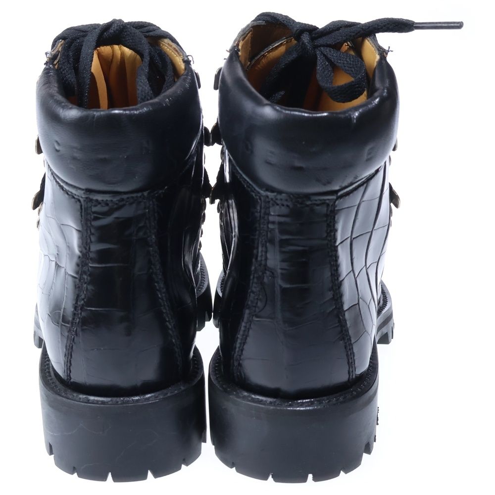 Celine Croco Embossed Leather Lace Up Boots Black — view 3