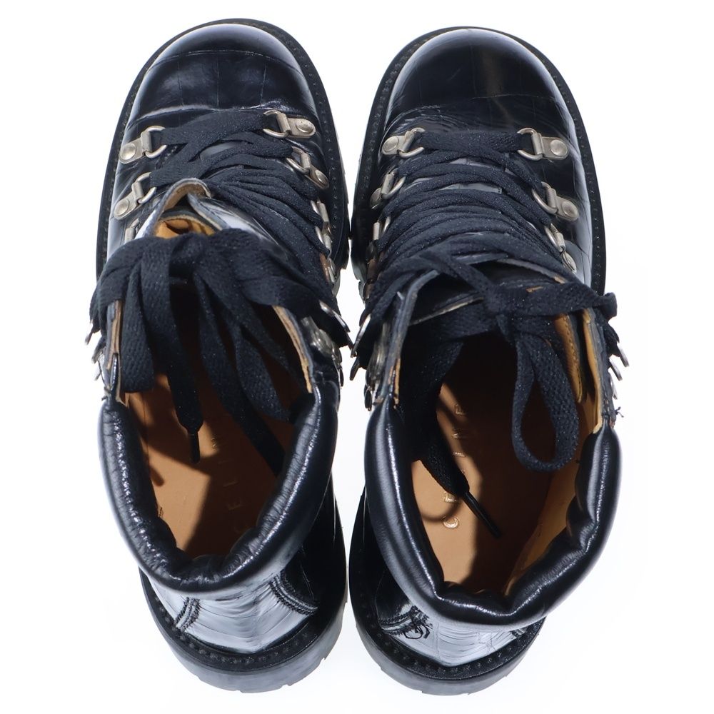 Celine Croco Embossed Leather Lace Up Boots Black — view 4