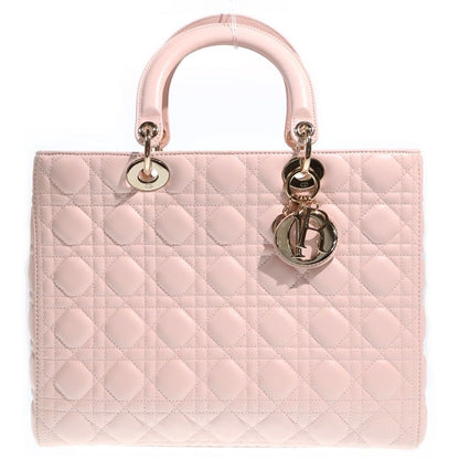 Dior Lady Large 2-Way Tote Shoulder Bag Baby Pink Leather Gold