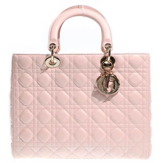 Dior Lady Large 2-Way Tote Shoulder Bag Baby Pink Leather Gold
