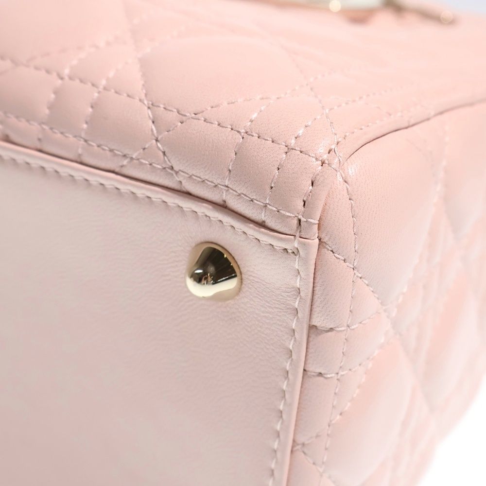Dior Lady Large 2-Way Tote Shoulder Bag Baby Pink Leather Gold — view 5