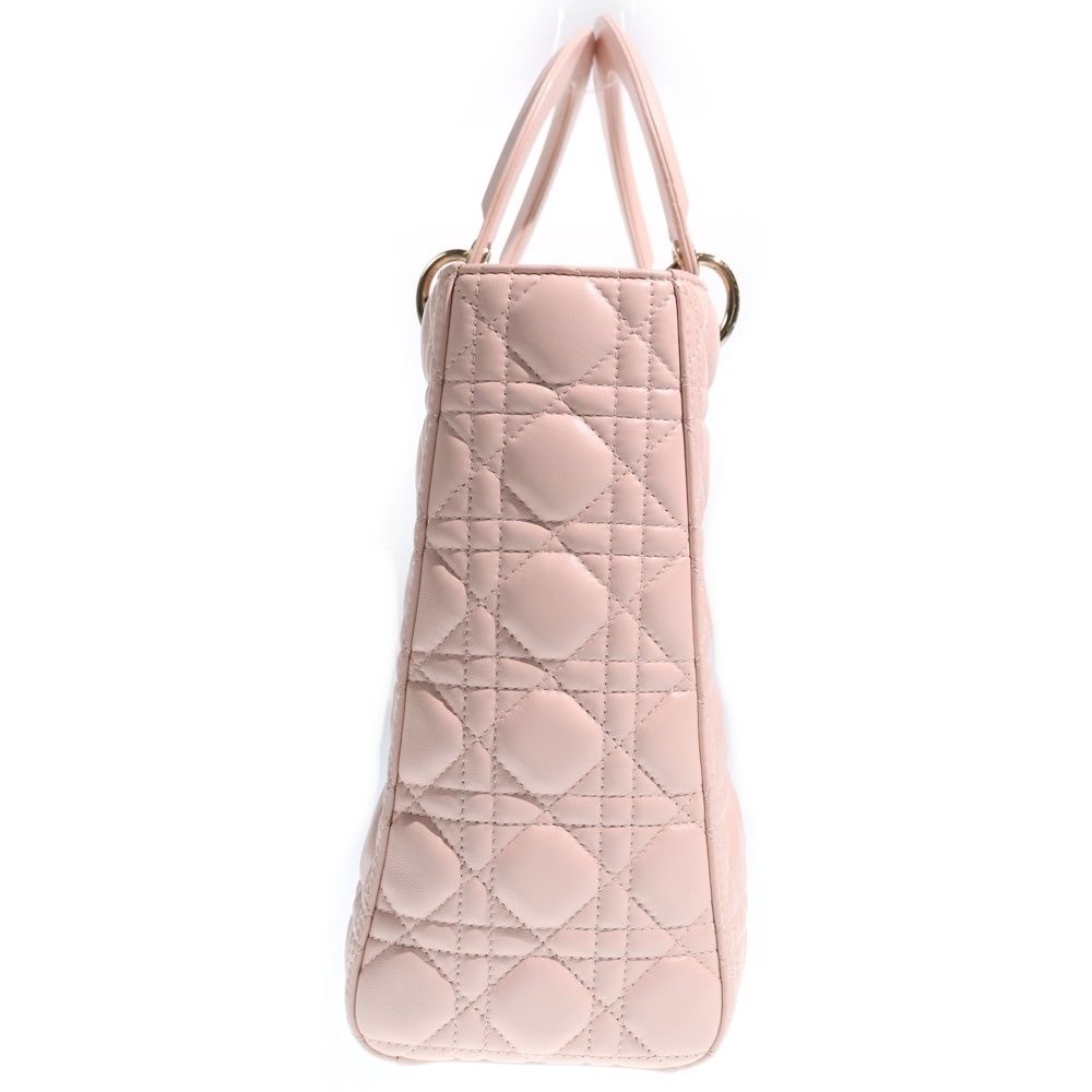 Dior Lady Large 2-Way Tote Shoulder Bag Baby Pink Leather Gold — view 3