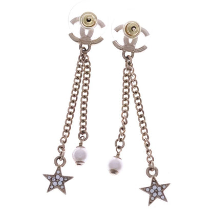 Chanel CC Star Line Stone CC Logo Earrings Gold — view 2
