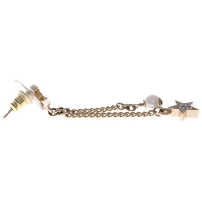 Chanel CC Star Line Stone CC Logo Earrings Gold — view 3