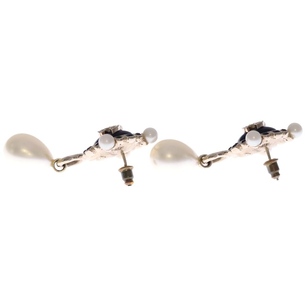 Chanel CC Logo Line Stone Earrings Black Gold — view 4