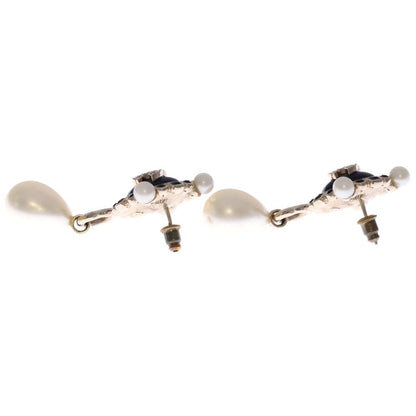 Chanel CC Logo Line Stone Earrings Black Gold — view 4