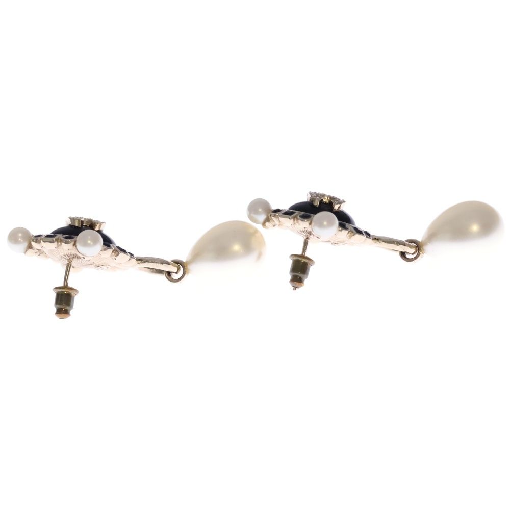 Chanel CC Logo Line Stone Earrings Black Gold — view 3