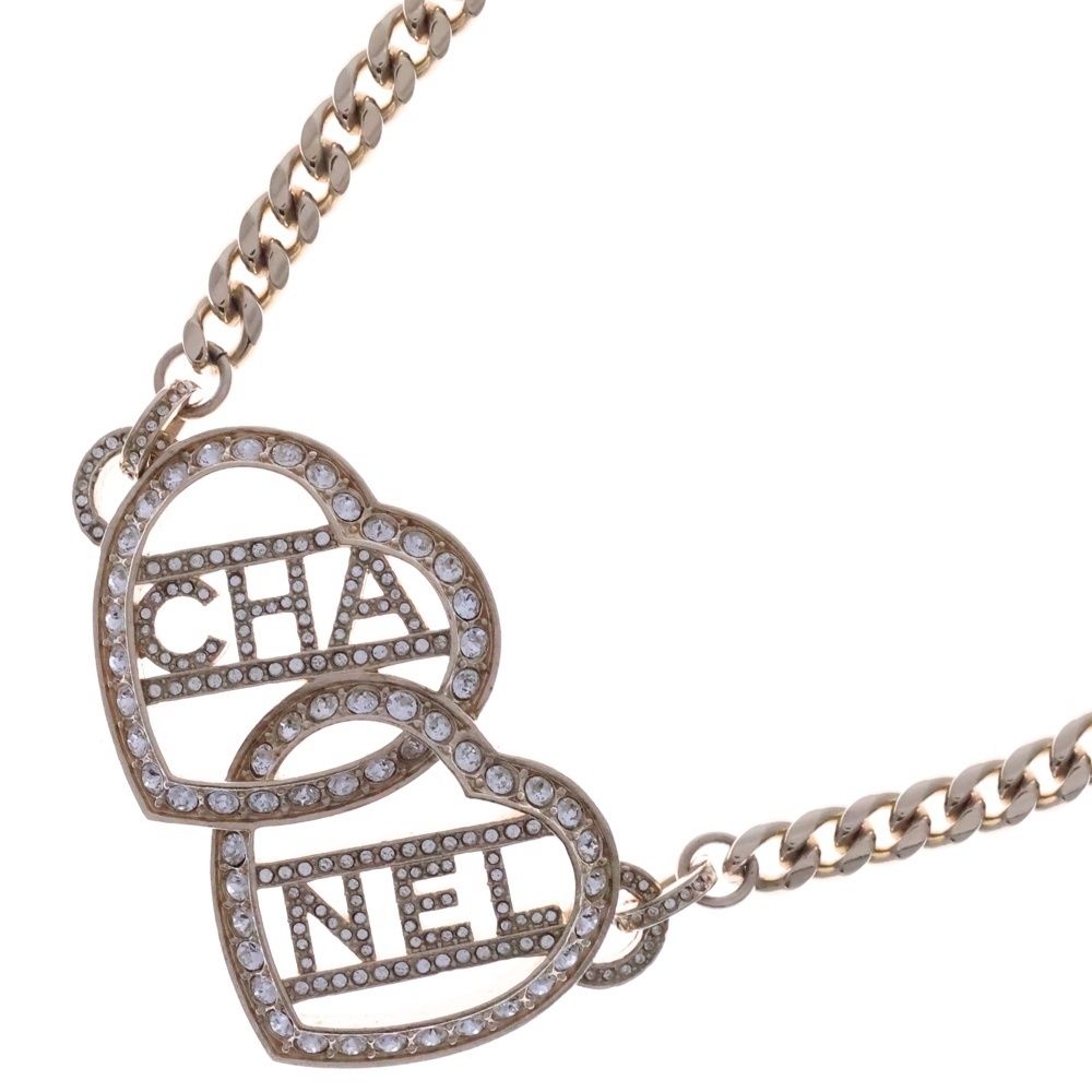 Chanel Heart Line Stone Logo Necklace Gold