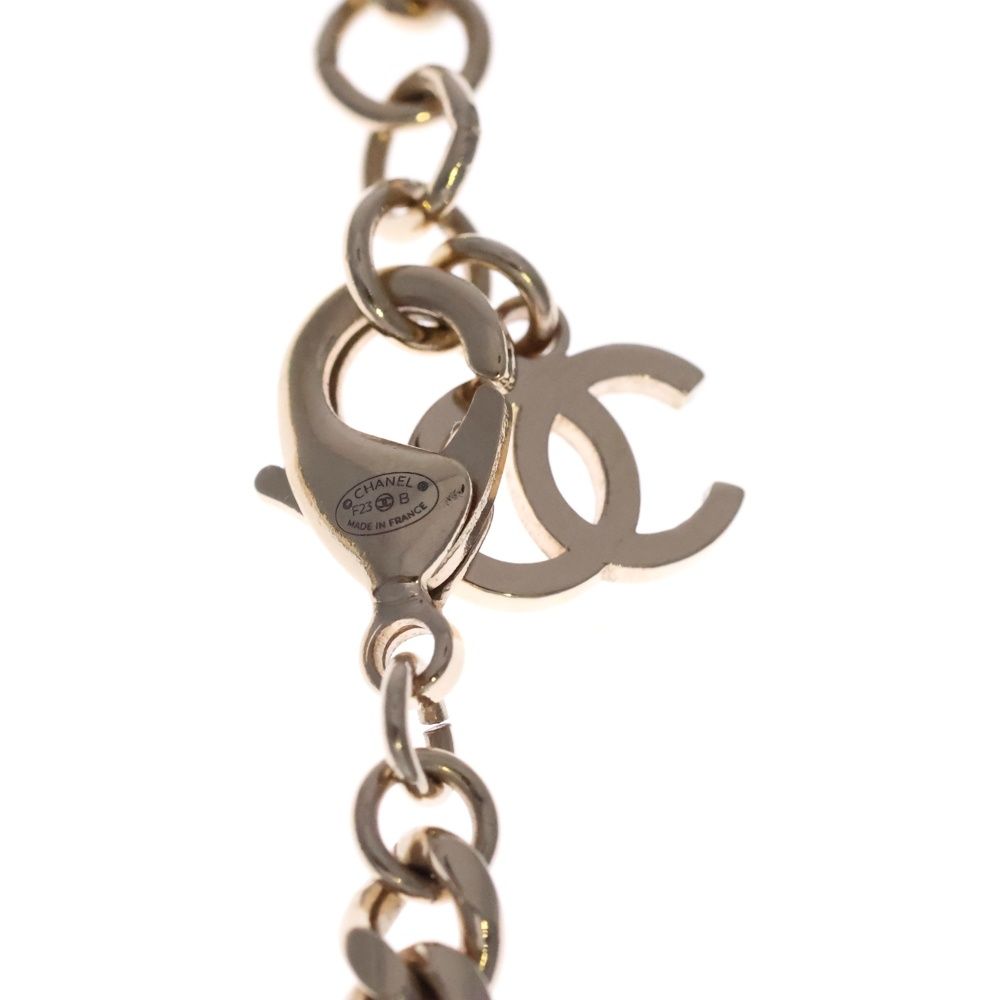 Chanel Heart Line Stone Logo Necklace Gold — view 5