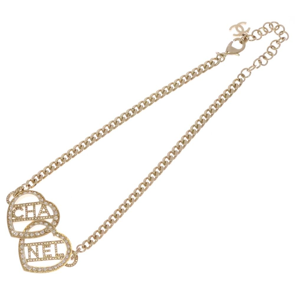 Chanel Heart Line Stone Logo Necklace Gold — view 2