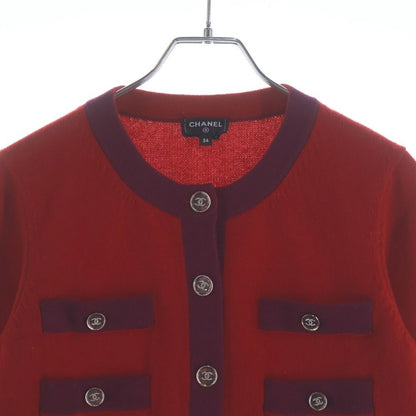 Chanel CC Logo Button Cashmere Knit Short Jacket Cardigan Red — view 3