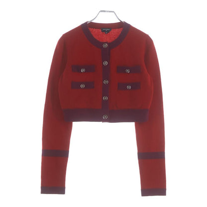 Chanel CC Logo Button Cashmere Knit Short Jacket Cardigan Red
