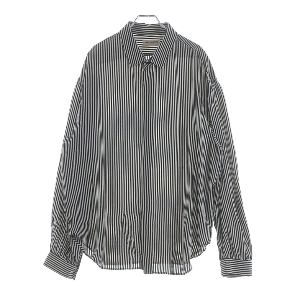Saint Laurent Paris Stripe Silk Shirt Button Long Sleeve White Black