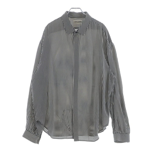 Saint Laurent Paris Stripe Silk Shirt Button Long Sleeve White Black