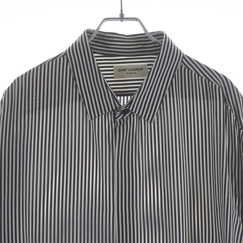 Saint Laurent Paris Stripe Silk Shirt Button Long Sleeve White Black — view 3