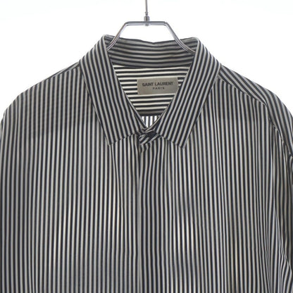 Saint Laurent Paris Stripe Silk Shirt Button Long Sleeve White Black — view 3