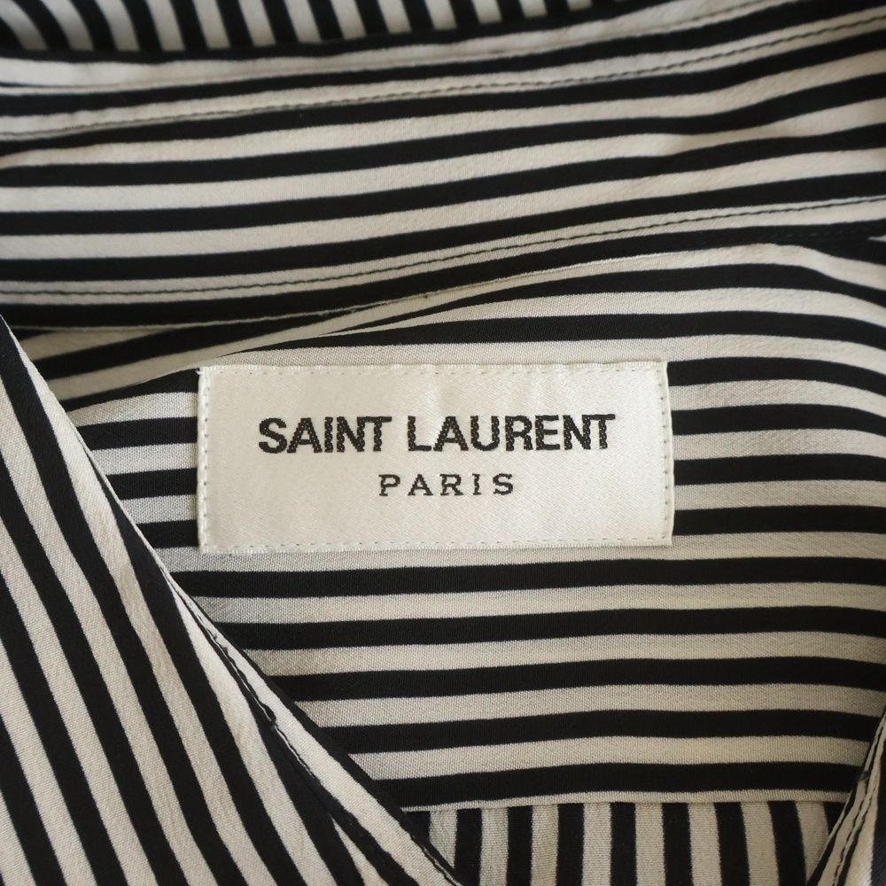Saint Laurent Paris Stripe Silk Shirt Button Long Sleeve White Black — view 6