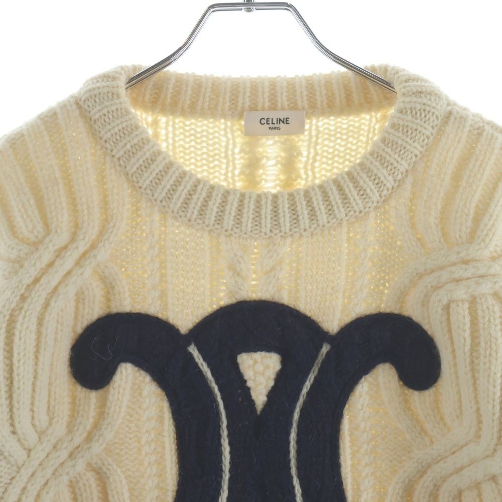 Celine Triomphe Logo Crew Neck Knit Sweater Ivory — view 3