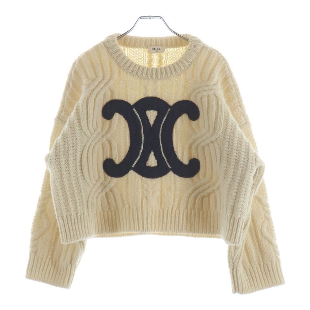 Celine Triomphe Logo Crew Neck Knit Sweater Ivory