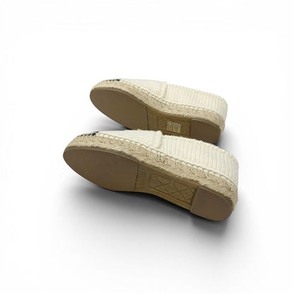 Chanel Flat Shoes Fabric Leather Ivory Black CC Logo Espadrille Chain — view 6