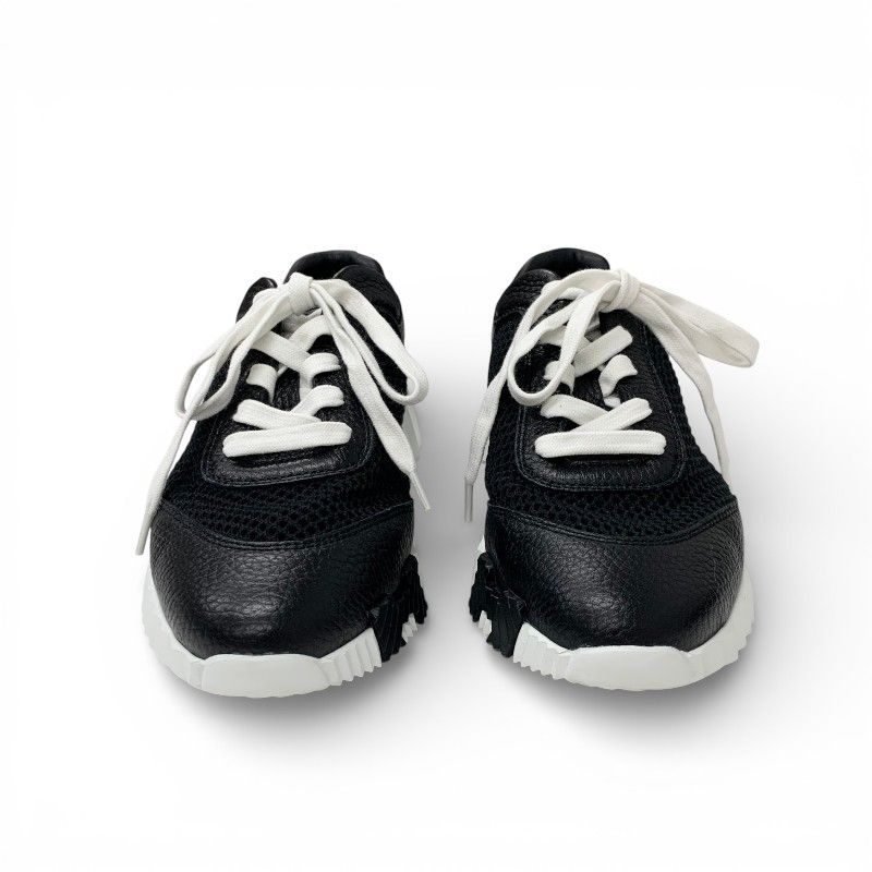 Hermes Bouncing Sneakers Shoes Leather Fabric Black Brown Mesh — view 2