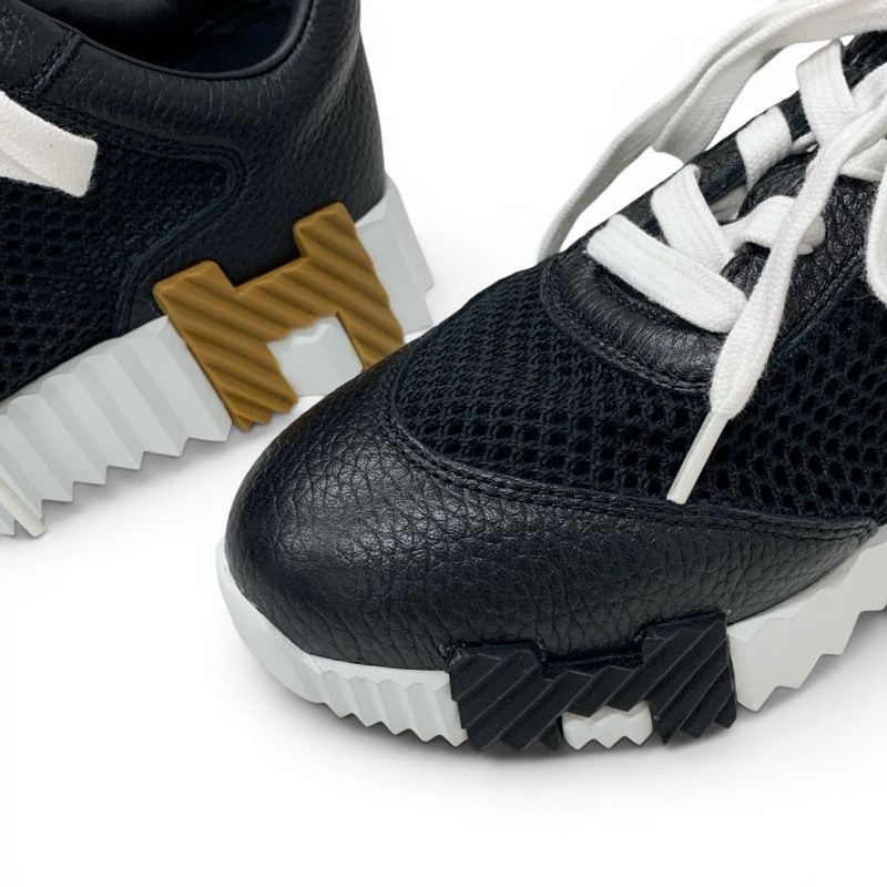Hermes Bouncing Sneakers Shoes Leather Fabric Black Brown Mesh — view 9