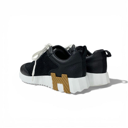 Hermes Bouncing Sneakers Shoes Leather Fabric Black Brown Mesh — view 4