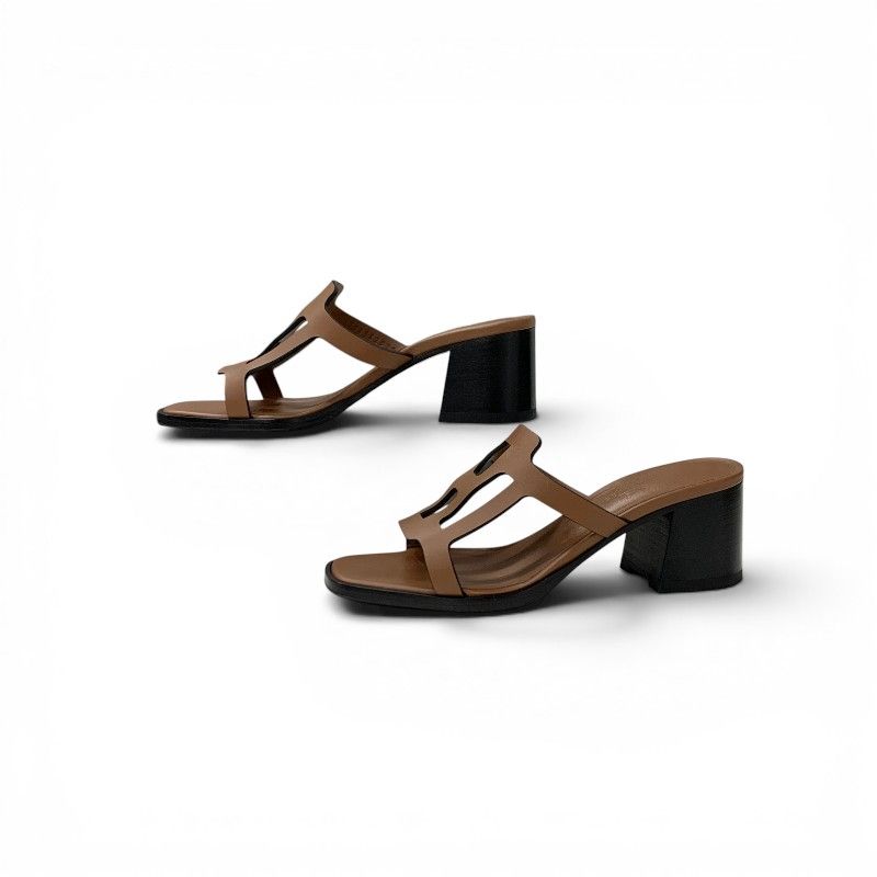 Hermes Sandals Shoes Leather Brown Mules — view 3