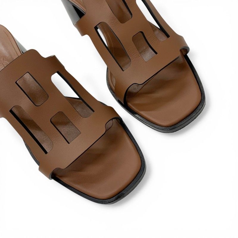 Hermes Sandals Shoes Leather Brown Mules — view 9