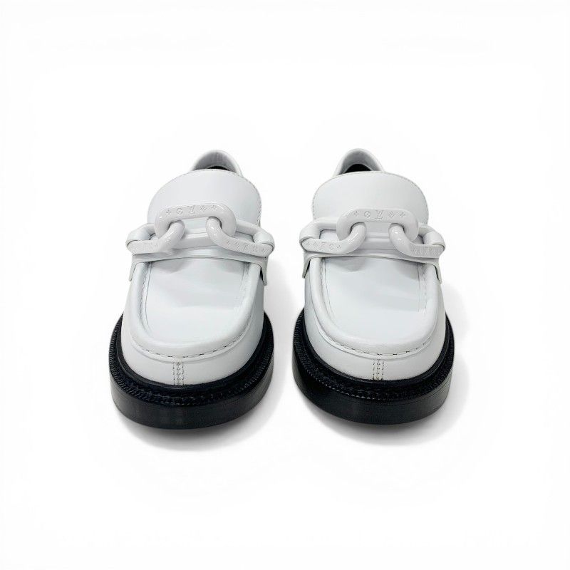 Louis Vuitton Academy Line Loafers Leather Shoes White Black Chain Monogram — view 2