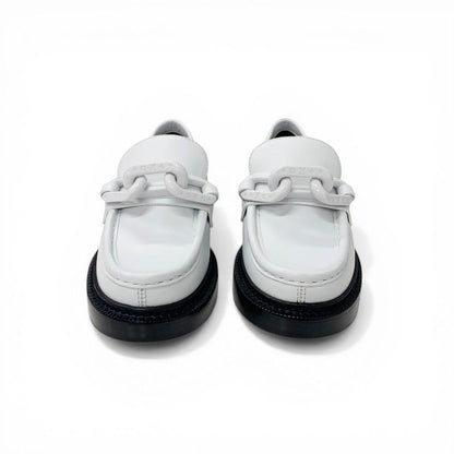 Louis Vuitton Academy Line Loafers Leather Shoes White Black Chain Monogram — view 2