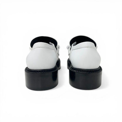 Louis Vuitton Academy Line Loafers Leather Shoes White Black Chain Monogram — view 5