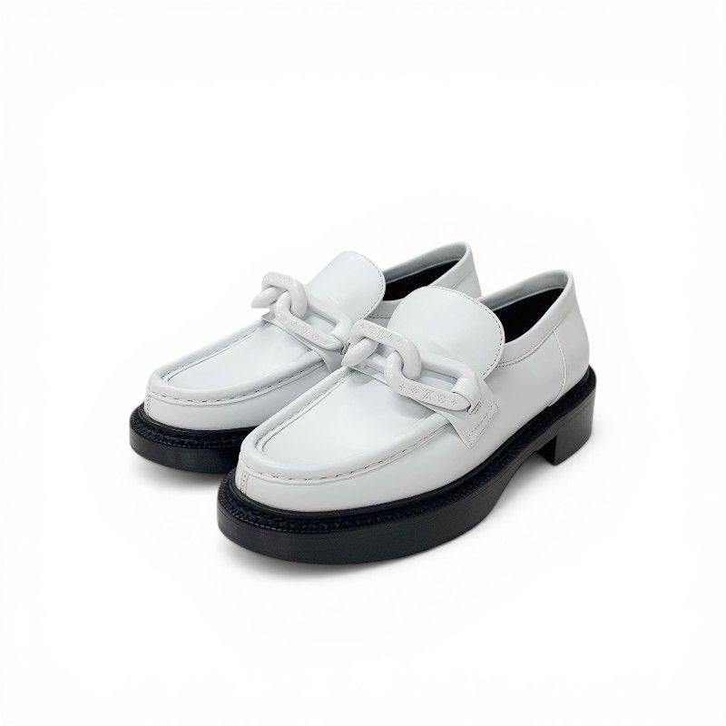 Louis Vuitton Academy Line Loafers Leather Shoes White Black Chain Monogram