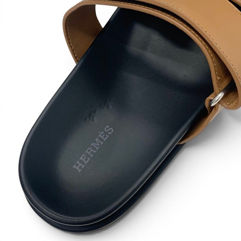 Hermes Chypre Sandals Shoes Leather Suede Brown Velcro Strap Flat — view 7