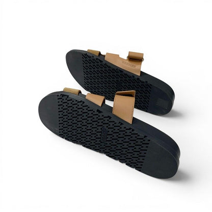 Hermes Chypre Sandals Shoes Leather Suede Brown Velcro Strap Flat — view 6