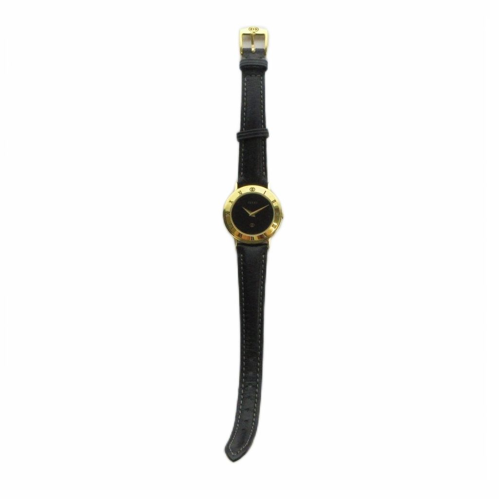 Gucci L Watch Quartz Black Dial Leather Gold — view 3