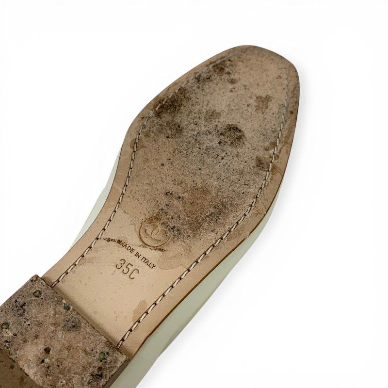 Chanel Loafers Leather Shoes Patent Ivory CC Logo Flat — view 8