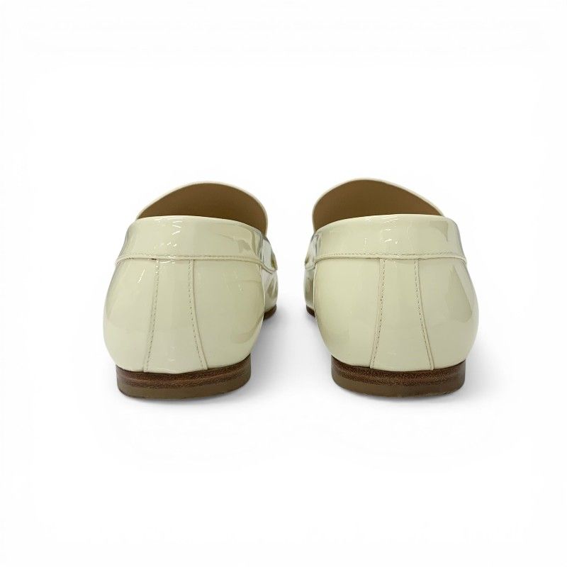 Chanel Loafers Leather Shoes Patent Ivory CC Logo Flat — view 5