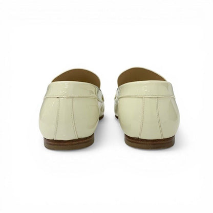 Chanel Loafers Leather Shoes Patent Ivory CC Logo Flat — view 5