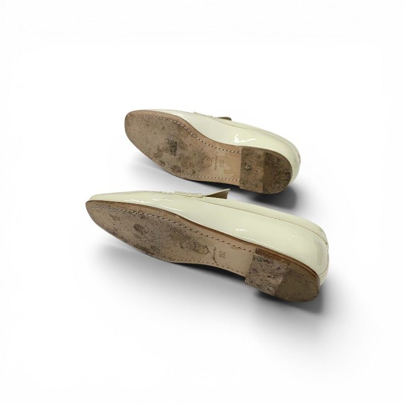 Chanel Loafers Leather Shoes Patent Ivory CC Logo Flat — view 6