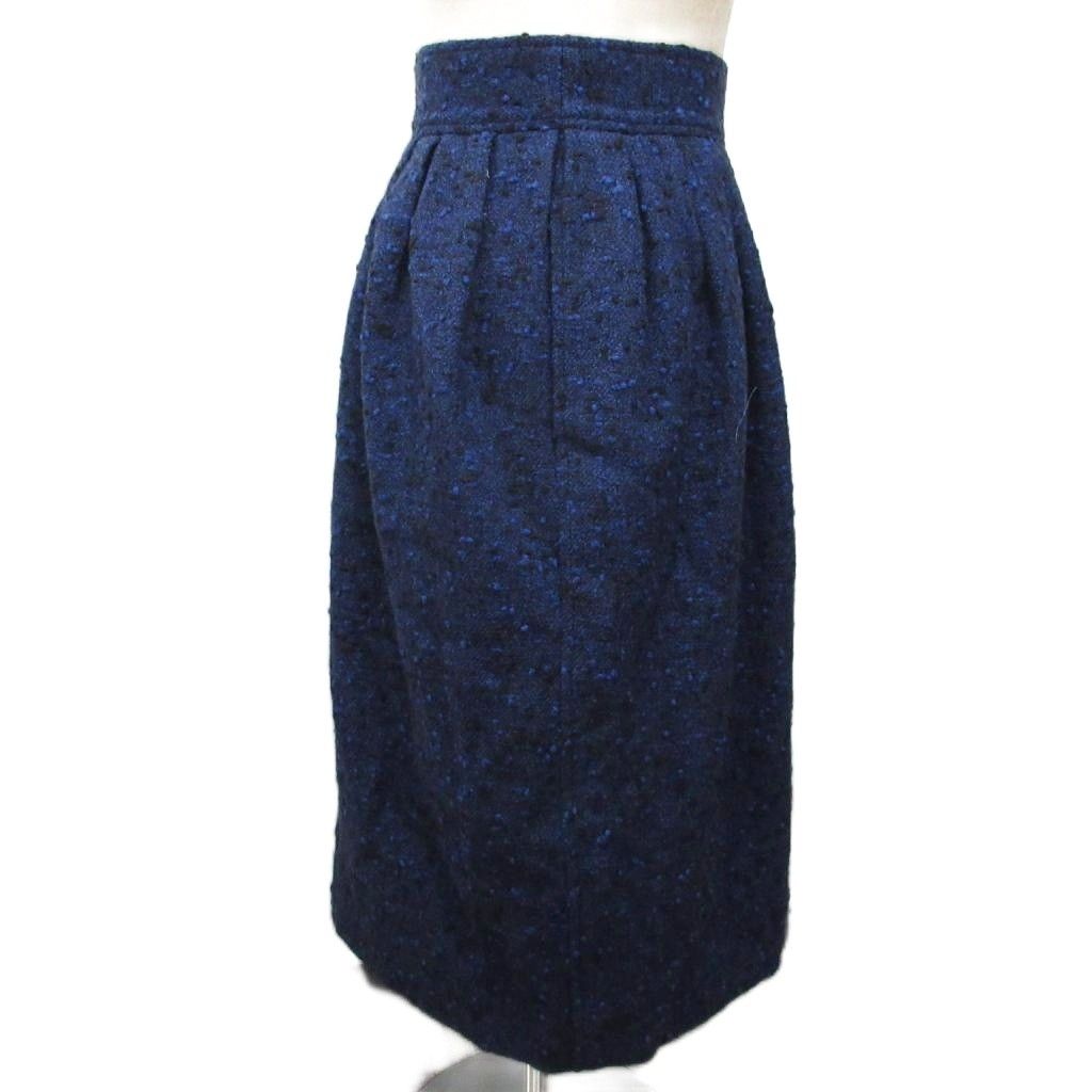 Saint Laurent Paris Era Tight Skirt Knee Length Wool 34 Blue Black