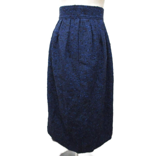 Saint Laurent Paris Era Tight Skirt Knee Length Wool 34 Blue Black