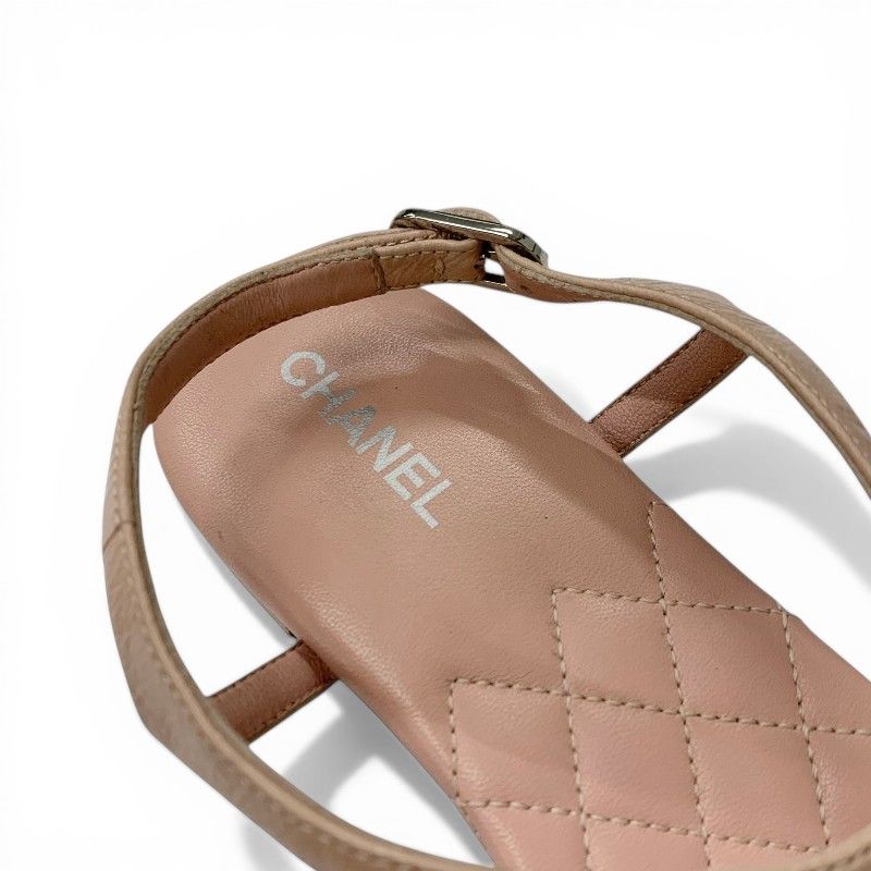 Chanel Sandals Shoes Leather Pink Silver CC Logo Quilted Thong — view 7