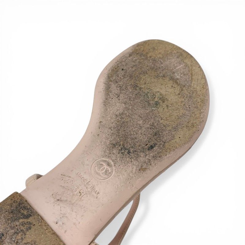 Chanel Sandals Shoes Leather Pink Silver CC Logo Quilted Thong — view 8
