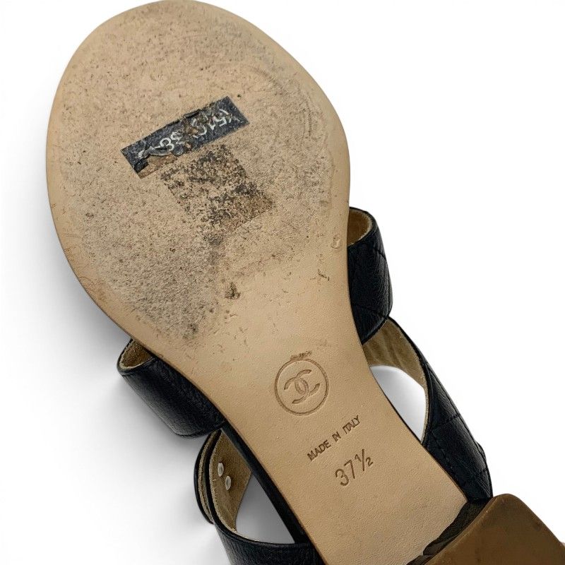 Chanel Sandals Shoes Leather Black Silver CC Logo Quilted Strap — view 8