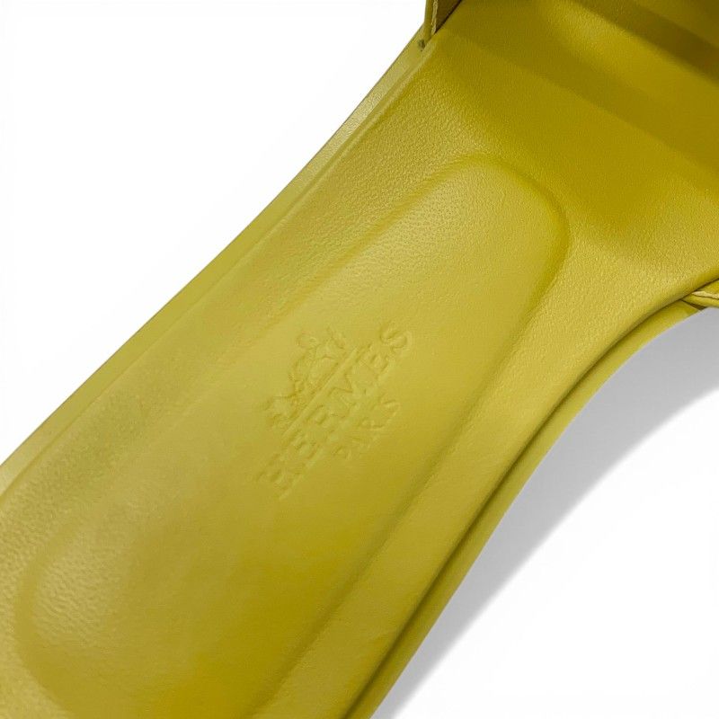 Hermes Oran Sandals Shoes Leather Yellow Flat Mules — view 7