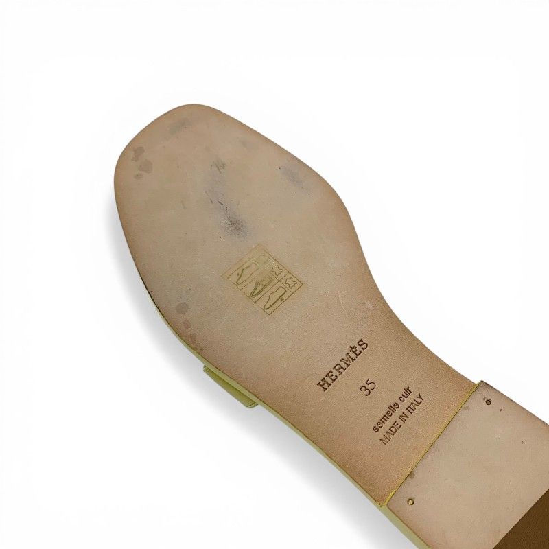 Hermes Oran Sandals Shoes Leather Yellow Flat Mules — view 8