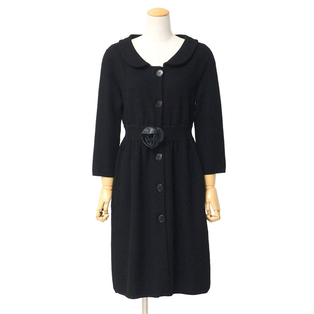 Dior Dress 42 Round Collar Cotton Knit Flower Corsage